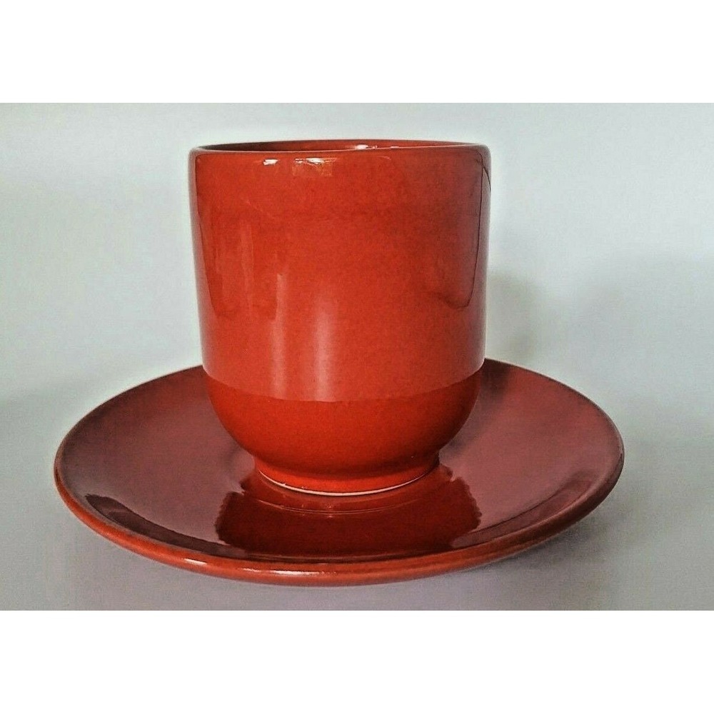 Vintage Waechtersbach Red Handle-less Cup & Saucer Set West Germany Art Deco U28